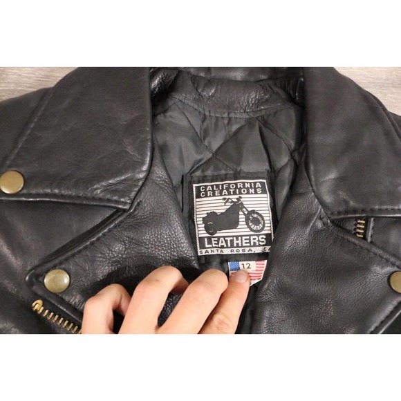 California Creations Leathers Womens Vintage Black Leather Motorcycle Biker 12 - Picture 2 of 8